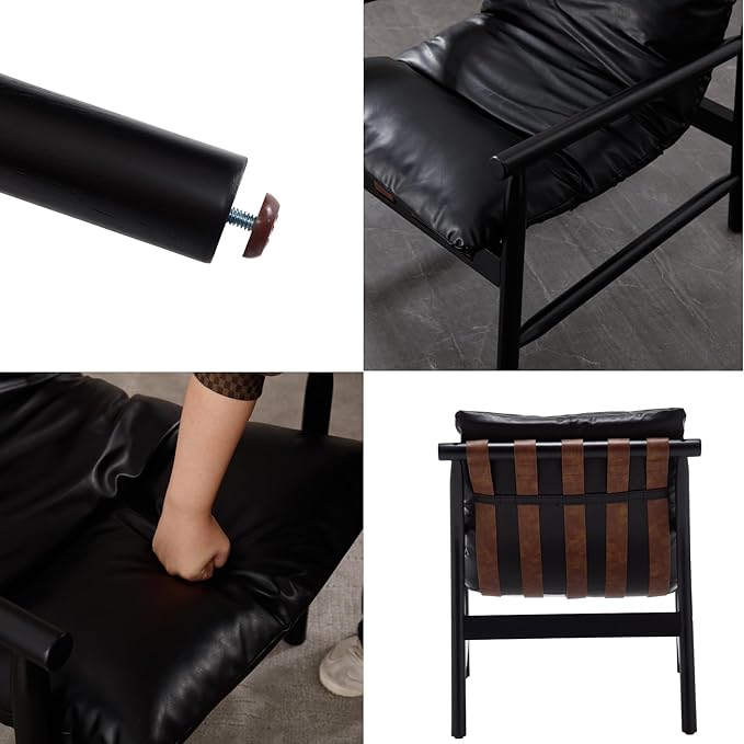 DUOMEI Faux Leather Accent Chair Mid Century Modern Living Room Chairs with Solid Wood Frame Upholstered Lounge Reading Chair Comfy Arm Chair Cozy Recliner for Bedroom/Guest Room Black
