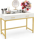 WESTREE Women Makeup Vanity Desk with 2 Drawers - Bedroom Home Office Desk Wooden Height Monitor Stand &amp Storage Shelf Without Mirror White Table Great Gift for Her
