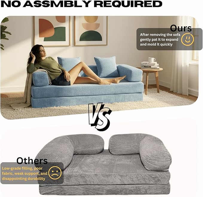 Alpen 77 Convertible Sleeper Sofa Bed with Pillow - Chenille Fabric &amp High-Density Sponge &amp Fixed-Shape Frame Modular Sofa for Living Room/Lounge/Studio Blue