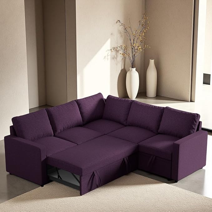 Modular Sofa Bed Couch with Storage 82 Reversible Sleeper Sofas with Pull Out Bed Pull Out Couch for Living Room Apartment Bedroom Office Dark Purple