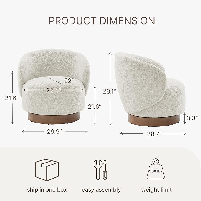 Swivel Accent Chair Round Barrel Armchair Upholstered Performance Fabric for Living Room Bedroom Waitingroom1 BoxCream