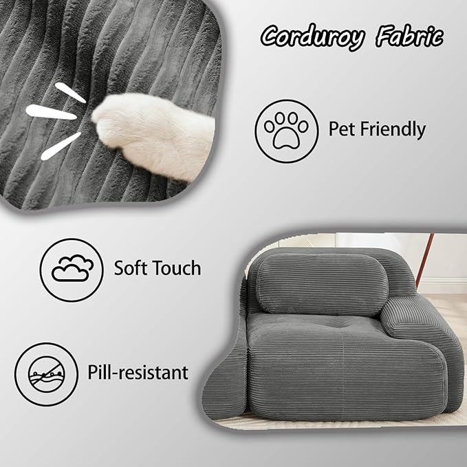 116.1 Modular Sectional Sofa Boneless Cloud Couch 3-Seater Deep Seat Cloud Couch Luxury Corduroy Fabric Sofa for Living Rooms Bedrooms Apartment (Grey 116.1inch+2Ottoman)
