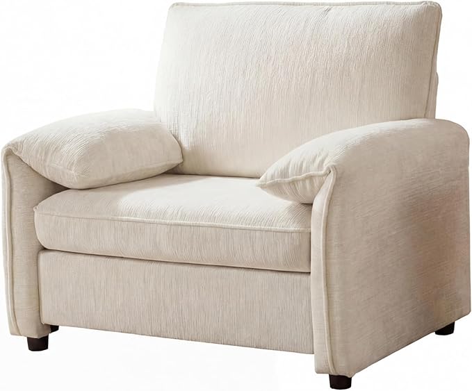 Oversized Accent Chair Modern Armchair for Living Room Wide Reading Chair w/Deep Seat Springs Cushion Chenille Armchair w/Pillow Arm Single Sofa Chair for Bedroom Apartment Office Beige