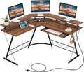 Tangkula L-Shaped Computer Desk with Power Outlet 51 Corner Computer Workstation with Monitor Stand Keyboard Tray &amp Headphone Hook Ergonomic Gaming Desk for Home Office (Rustic Brown)