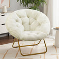 Sweetcrispy Saucer Chairs Comfy Folding Cozy Faux Fur Living Room Reading Lounge Chair with Soft Thick Padded Seat &amp Metal Frame Modern Style Bedroom Home Dorm for Kids Adults X-Large - Cream
