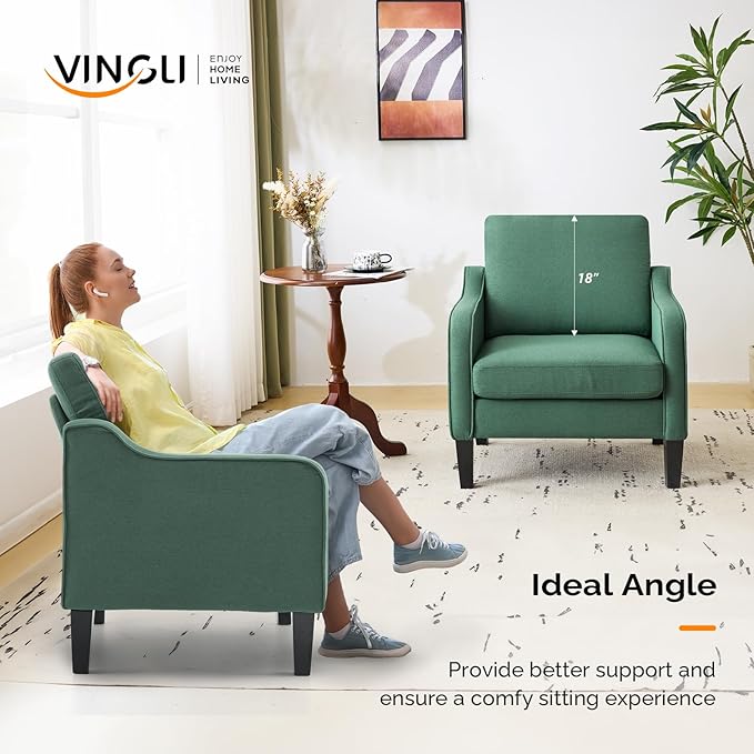 VINGLI Accent Chair for Living Room Chairs Dark Green Reading Chair for Bedroom Scooped Arm Chair Mid Century Modern Accent Chairs Upholstered Comfy Chair for Apartment Waiting Room