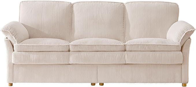 ONBRILL 86.6 Corduroy Couches for Living Room Comfy 3 Seater Sofa with Pillow-Top Armrest &amp Dual-Layer Cushions Mid Century Modern Couch for Bedroom Apartment Beige