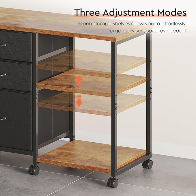 3 Drawer File Cabinet with Wheels Rolling Printer Stand with Open Storage Shelf Fabric Lateral Filing Cabinet for Home OfficeRustic Brown