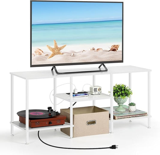 TV Stand for Bedroom up to 50 Inch Modern TV Stands with Power Outlets Small Entertainment Center with Storage 3 Tier TV Cabinet Console Table for Living Room Bedroom Office White