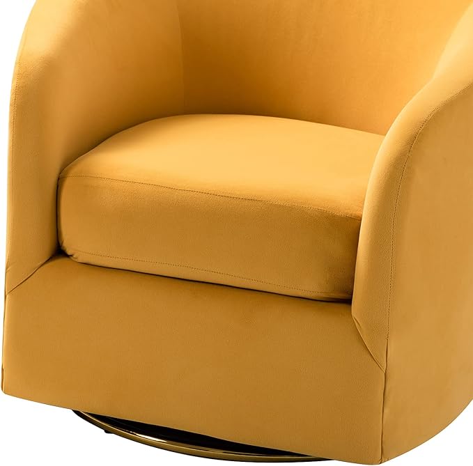 HULALA HOME Swivel Accent Chair with Gold Metal Base Contemporary Velvet Curved Swivel Barrel Chair Upholstered Club Armchair Leisure Single Sofa for Living Room Nursery Bedroom(Mustard)