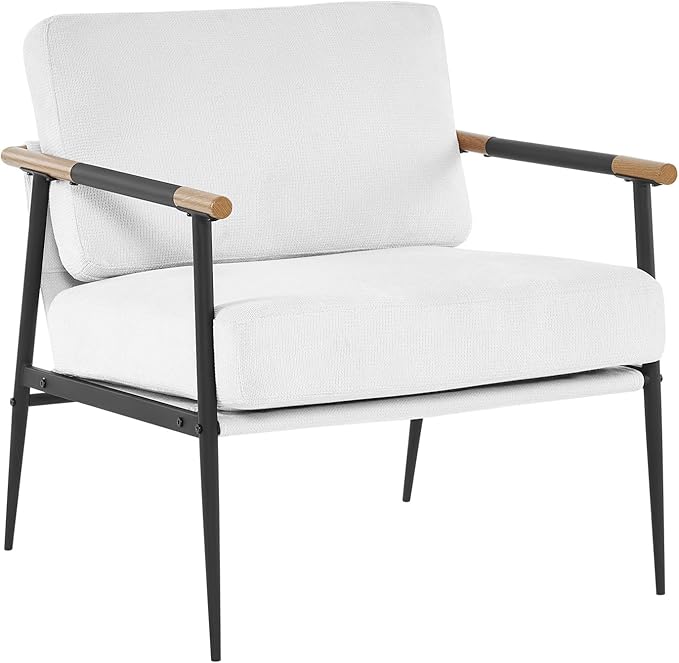 MIRASON Accent Arm Chair for Living Room Mid Century Modern Accent Reading Side Chair Upholstered Lounge Chair with Comfy Cushion and Metal Frame for Bedroom Office (Beige)