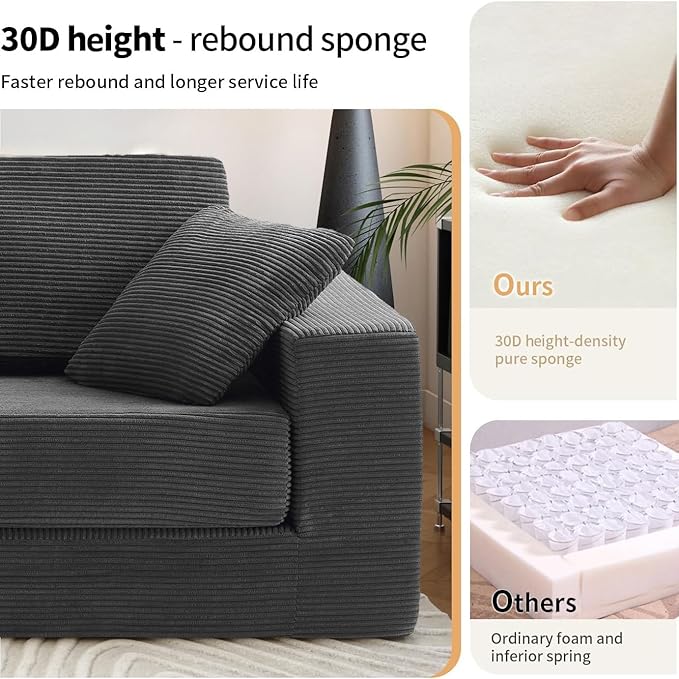 FILUXE Modular Sectional Sofa Modern Modular Sofa Couch with Deep SeatComfy Cloud Couch Sectional Couches for Living Room Bedroom and Apartment2-SeaterDark Grey