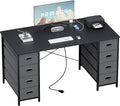 Pamray 47 Inch Computer Desk with 8 Fabric Drawers PC Gaming Desk Home Office Study Work Writing Table for Bedroom Black