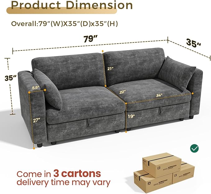 KKL Modular Sectional Sofa Couches for Living Room Loveseat Sofa Couch with Adjustable Backrest 2 Seater Sofa Couch with Comfy Cushion Chenille Grey