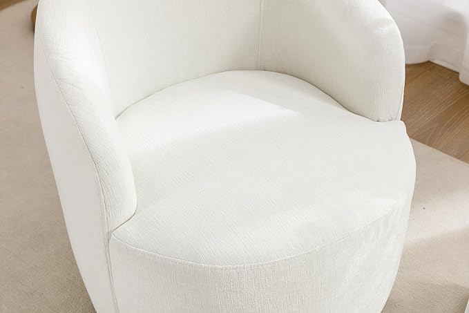 Chenille Swivel Accent Chair Ivory Round Metal Base Armchair 360° Rotation for Living Room