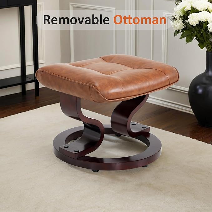 MCombo Manual Swivel Recliner with Ottoman Chair Ottoman Set for RV Small Spaces Living Room Bedroom Office 9019 4919 (Faux Leather Saddle)