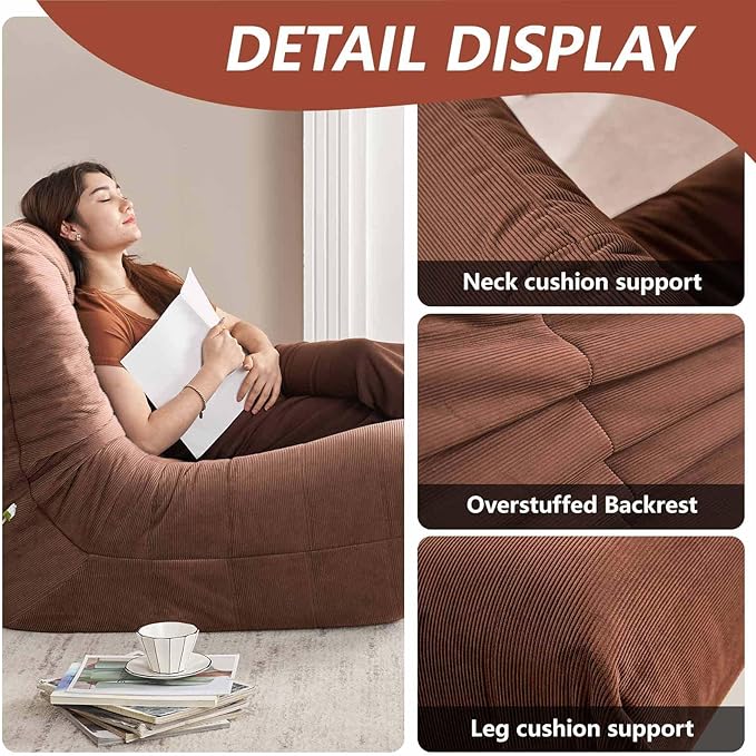 Modern Living Room Adult Bean Bag Floor Sofa Super Soft and Comfortable Memory Foam Lazy Sofa Togo Recliner Furniture Suitable for Balcony Bedroom Fireside Chair (Orange)