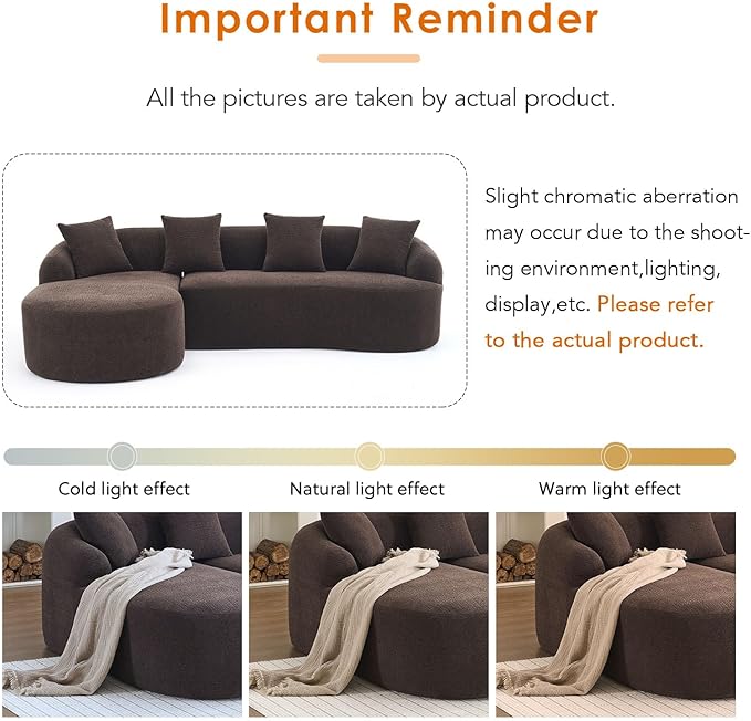 Oversized Sectional Sofa with Chaise with 4 Throw Pillows 99 Modern Luxury Chenille 4-Seater Sofa Extra Wide Seat L-Shape Curved Cloud Couch for Living Room Antique Brown