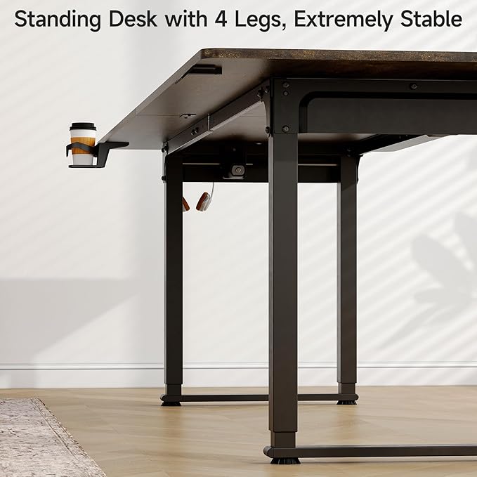 ONBRILL Standing Desk 71x32 Inches Rectangle Stand Up Desk with 4 Legs Dual Motor and Memory Controller Adjustable Height from 28-46 Inches for Home and Computer Workstation Rustic Brown