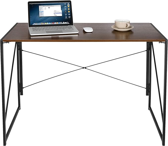 SUPER DEAL 40 inch Folding Computer Writing Desk Wood and Metal Study Desk PC Laptop Home Office Study Table Espresso