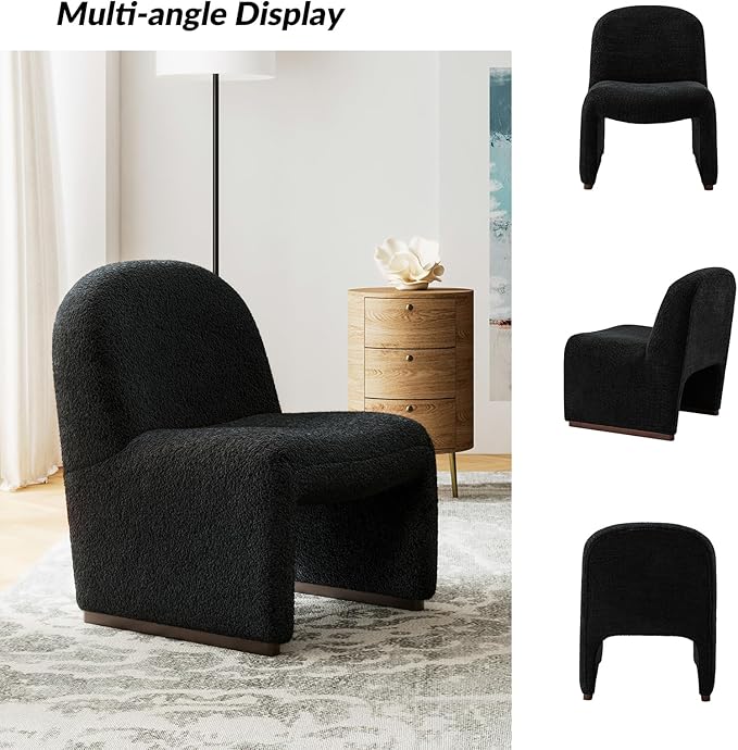HULALA HOME Modern Accent Chair Set of 2 Upholstered Side Chair with Solid Wood Legs Streamlined Armless Slipper Chair with Curved Seat Bedroom Living Room Chair for Adults (Black)