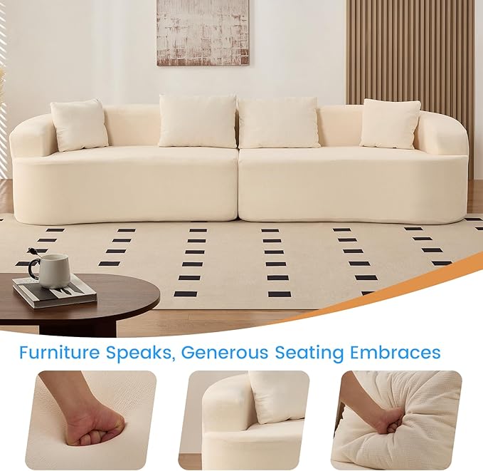 PUREMIND 112 Sectional Couches for Living Room Boneless Comfy Modern Sofa Cloud Sectional Modern Sleeper Couch with Chaise for Bedroom Apartment No Assembly Required (Beige)