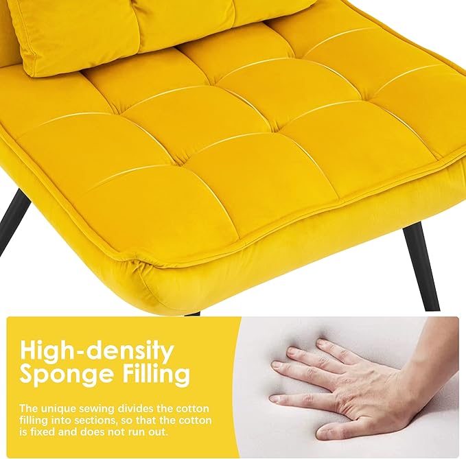 MCombo Accent Chair with Ottoman Modern Velvet Wingback Lounge Chair Upholstered Club Chair for Small Space Living Room &amp Bedroom 4079 (1 Yellow)