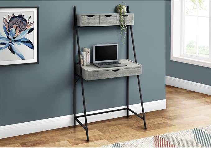 Monarch Specialties I 7331 Computer Desk Home Office Laptop Leaning Storage Drawers 32 L Work Metal Laminate Grey Black Contemporary Modern