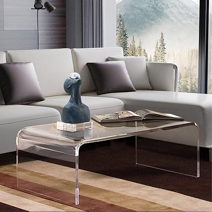 Acrylic Thick Coffee Table for Living Room. 39 Modern Minimalist Rectangular and Clear End Table.Easy to Clean and Safe Rounded Edges (39.4 W x 20 D x 14 H)
