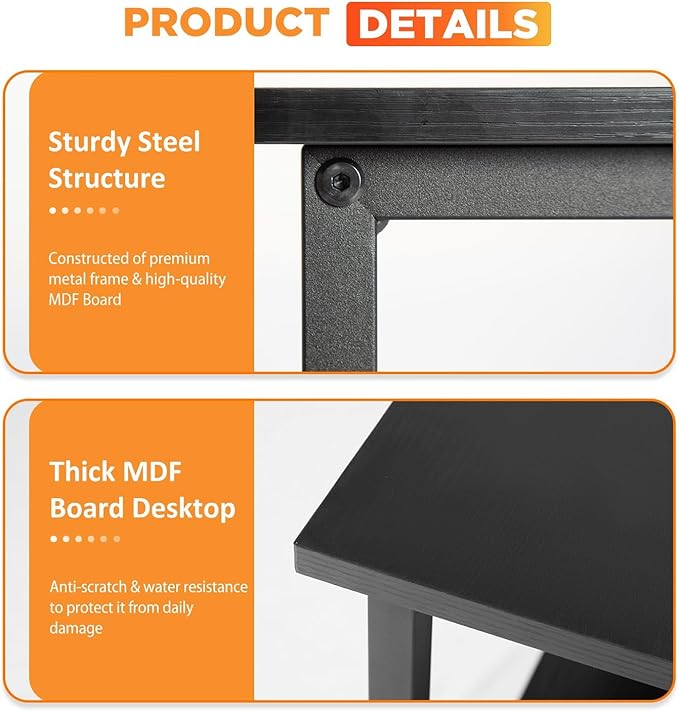 L Shaped Computer Desk 43 Inch Corner Desk with Reversible Storage Shelves Home Office Desk with Metal Frame Modern Simple Style for Home Office Living Room Bedroom Black