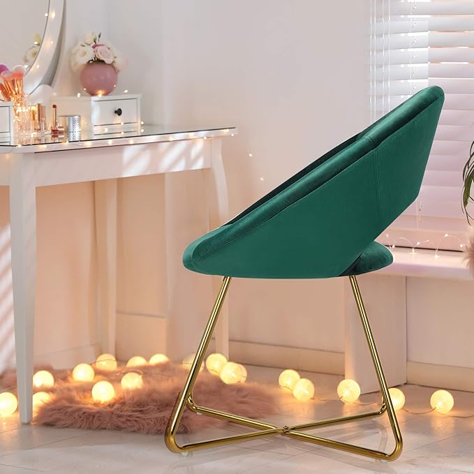 Giantex Modern Velvet Accent Chair Comfy Cute Upholstered Vanity Desk Chair Max Load 300 Lbs Decorative Mid Century Single Sofa Armchair for Living Room Bedroom Dining Room Green