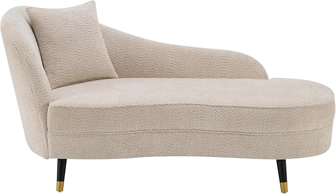 Christopher Knight Home Harlow Velvet Upholstered Chaise Lounge Chair Indoor Wooden Chaise Lounge Sofa with Accent Pillow Living Room Lounge Chair with Left Armrest Beige
