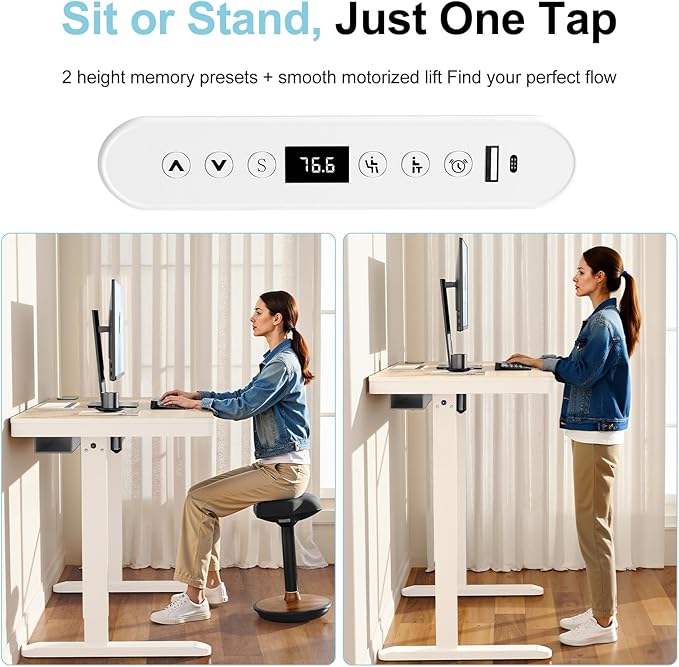 Electric Standing Desk with Drawer &amp Wireless Charging Height Adjustable Sit Stand Desk with USB Charging Station Hidden Cable Management Tray 48 Ergonomic Home Office Computer Desk Light Woo