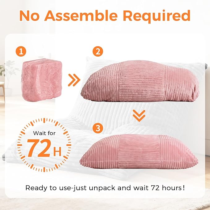 3 in 1 Giant Bean Bag Chair Convertible Bean Bag Bed for Adults and Kids Oversized Comfy Memory Foam Floor Sofa with Machine Washable Cover for Living Room Bedroom &amp Dorm(Pink)
