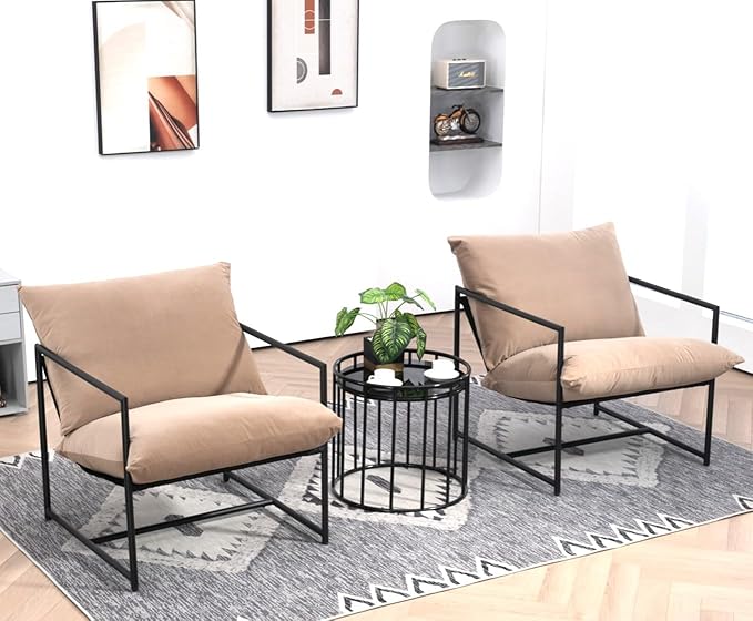 Serenity Accent Modern Velvet Arm Chair with Reclined Seat Sleek Design Durable Metal Frame Soft Upholstery and Plush Comfort for Stylish Living Room Camel