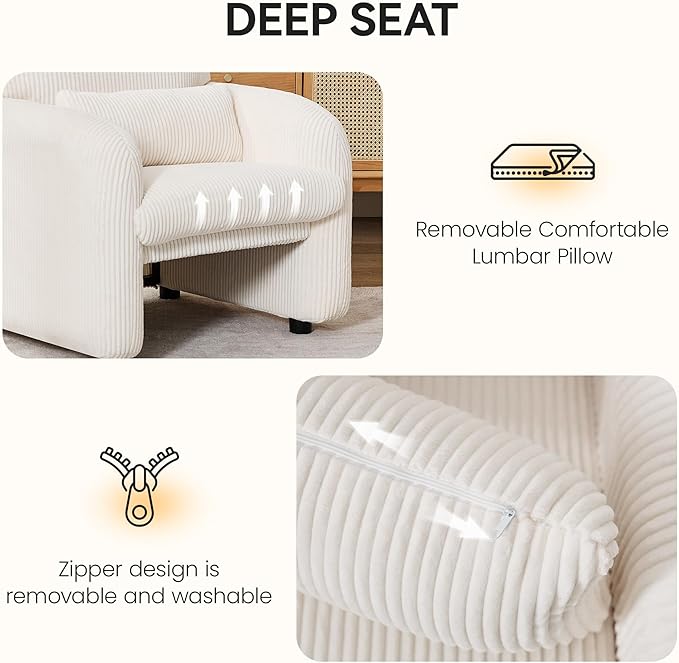 Modern Accent Chairs Set of 2 Comfy Upholstered Corduroy Armchair Stylish Lounge Reading Chair for Living Room Bedroom Beige