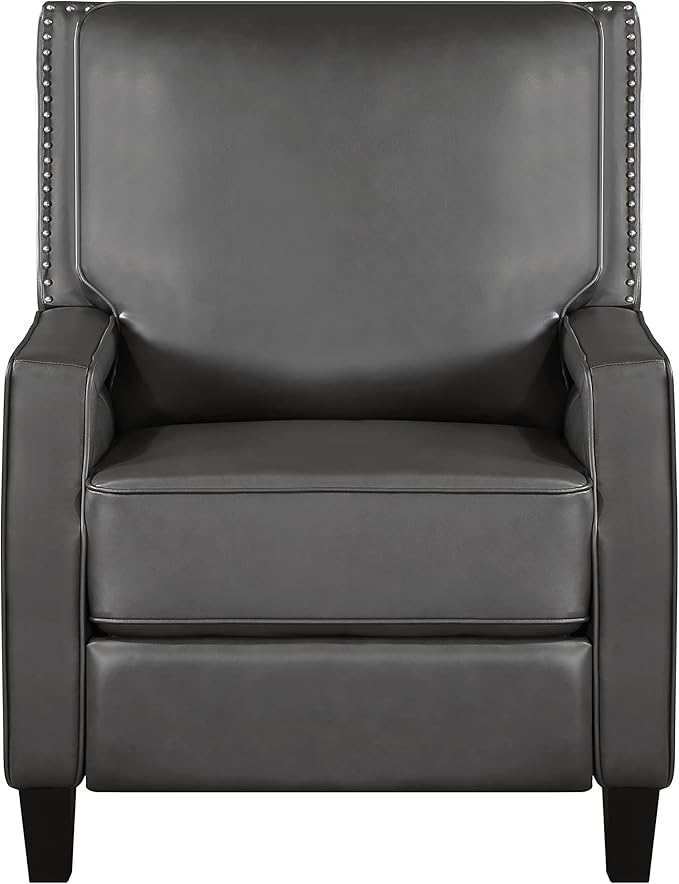 Lexicon Pushback Recliner Chair Faux Leather Armchair Push Back Recliner Nailhead Trim Solid Wood Legs Easy Assembly for Living Room/Office/Apartment Dark Gray