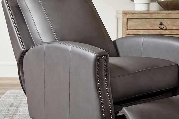 Parker Living Hunter - Echo Grey Leather Recliner Chair Manual Pushback Recliner Top Grain Leather with Match Comfortable Seating for Living Room Relaxation
