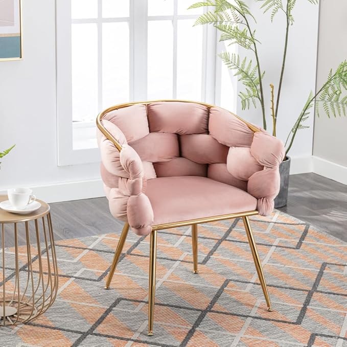 Luxury Modern Simple Leisure Velvet Single Sofa Chair Bedroom Lazy Person Household Dresser Stool Manicure Table Back Chair (Pink + Velvet-1)