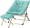 Walsham Folding Comfy Chair with Ottoman Faux Fur Soft Cozy Lounge Reading Papasan Chair with Footrest for Adults Kids Bedroom Living Room Dorms Small Space Green