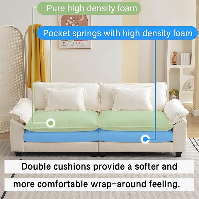 Loveseat Sofa Comfy Cloud Couch for Living Room with Pillows Modern Chenille Sofa Sleeper Deep Couches(Cream White 2-Seat)