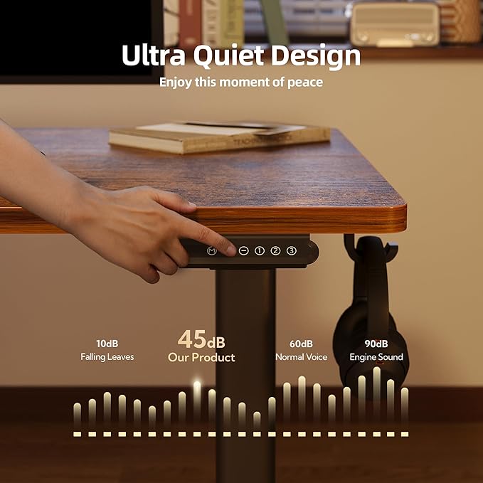 INNOVAR Electric Standing Desk Adjustable Height Stand up Desks 63 x 24 Inches Sit Stand up Desk for Home Office Computing 3-Preset Memory Height Ergonomic Rising Desks Rustic Brown