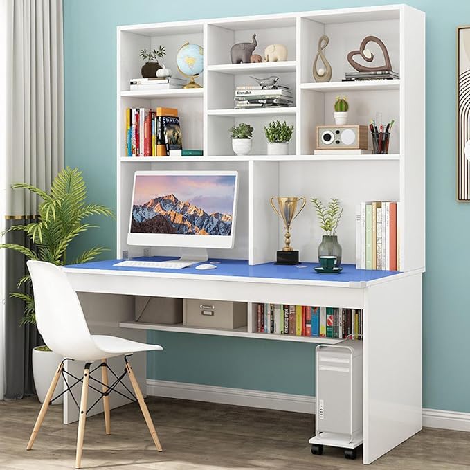 Computer Desk with Bookshelf for Small Space Wood Writing Table/Workstation Teens Student Study Table Home Office Desk Computer Desk with Hutch(39 Inch Blue)