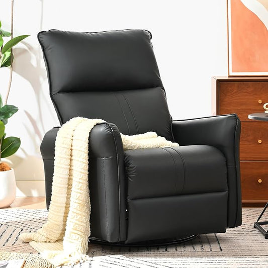 Swivel Rocker Recliner Chair Upholstered 360° Fabric Leather Glider Rocker Chair for Nursery Manual Small Recliners for Small Spaces Living Room Weight Capacity 300lbs