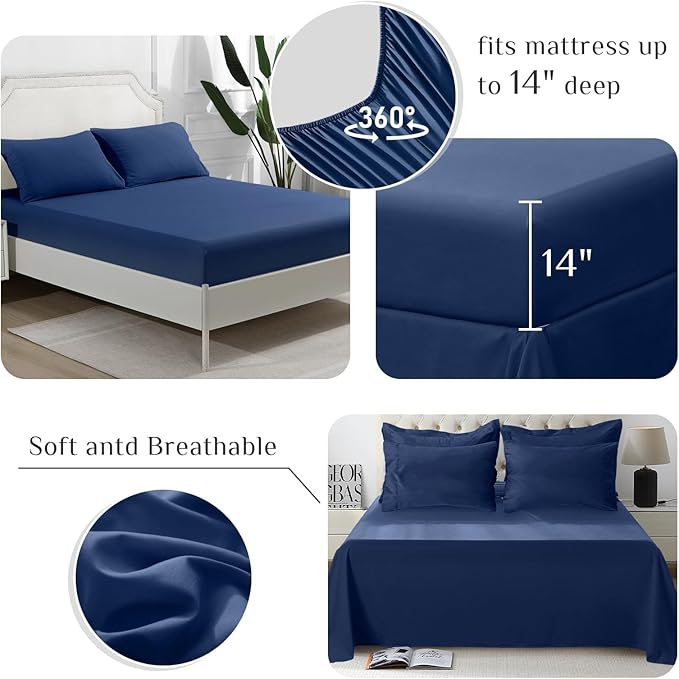 JOLLYVOGUE Full Comforter Set Ultra-Soft Bed in a Bag Full Size 7 Pieces Oeko-TEX Certified Bedding Set with Down Alternative Comforter Sheets Pillowcases &amp Shams Navy