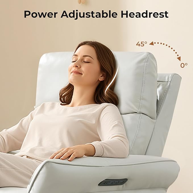CHITA Genuine Leather Power Recliner Chair Electric Triple-Motor Swivel Glider Nursery Rocking Chair with Adjustable Power Headrest and Lumbar Support GREENGARD Gold Certified Creamy Grey