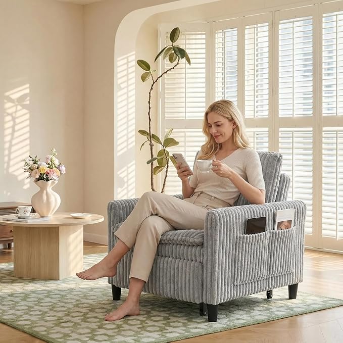 32 Wide Convertible Sleeper Chair with Pull Out Bed 3-in-1 Single Sofa Bed Adjustable Backrest &amp Side Storage Pocket | Space-Saving Couch for Small Spaces Living Room &amp Bedroom(Gray)