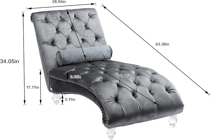 Leisure Velvet Concubine Sofa Accent Sofa Chaise Reclining Lounger Barrel Sofa with Acrylic Feet (Sliver)