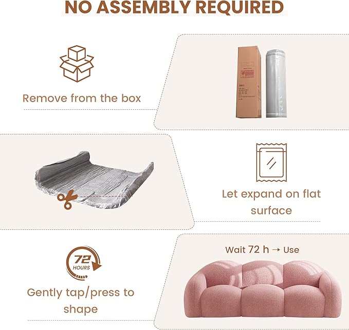 90.55 Inches 3-Seater Sofa Couch Modern Teddy Plush Boneless Sofa in a Box Soft Couches for Living Room Apartment No Assembly for Small Spaces Pink