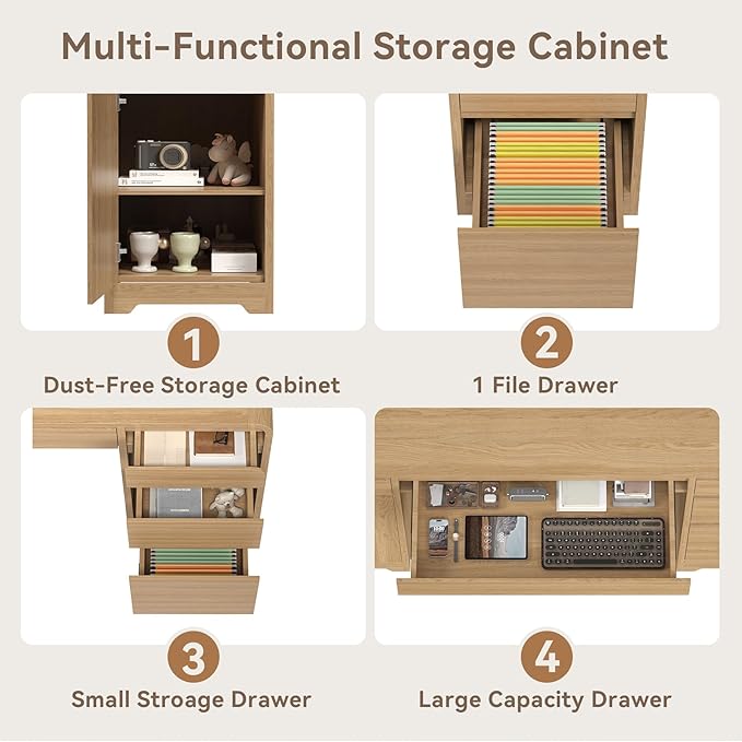 59-Inch Large Computer Desk with 5 Drawers and Storage Cabinet for Living Room Modern Wood Computer Desk for Home Office Bedroom Small Space Light Oak